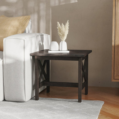 Farmhouse Style Solid Wood End Table with Traditional X-Frame Design, Dark Gray
