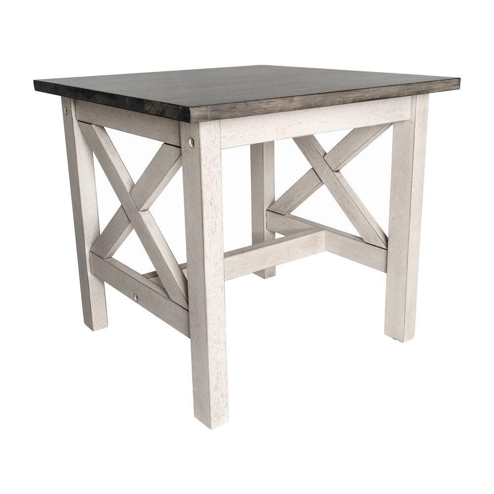 End Table with X-Frame Design, Acacia Gray Top/Rustic White Frame