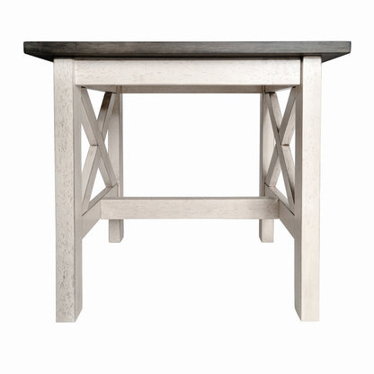 End Table with X-Frame Design, Acacia Gray Top/Rustic White Frame