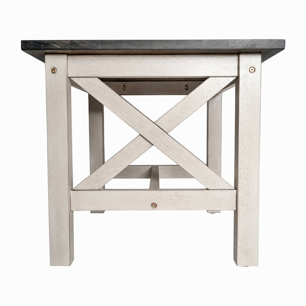 End Table with X-Frame Design, Acacia Gray Top/Rustic White Frame