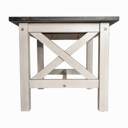 End Table with X-Frame Design, Acacia Gray Top/Rustic White Frame
