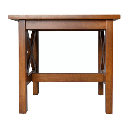 Farmhouse Style Solid Wood End Table with Traditional X-Frame Design in Walnut