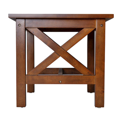 Farmhouse Style Solid Wood End Table with Traditional X-Frame Design in Walnut