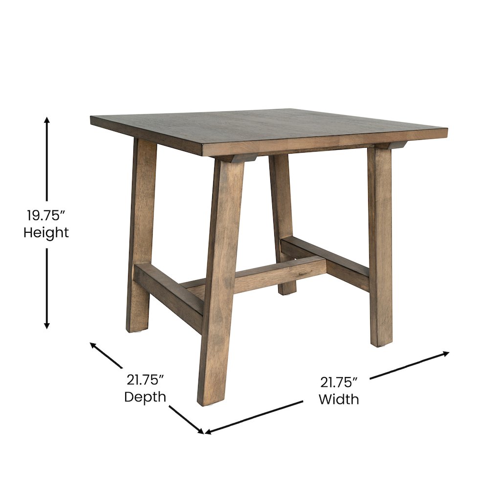Eli Solid Wood Farmhouse End Table, Trestle Style Accent Table in Rustic Brown