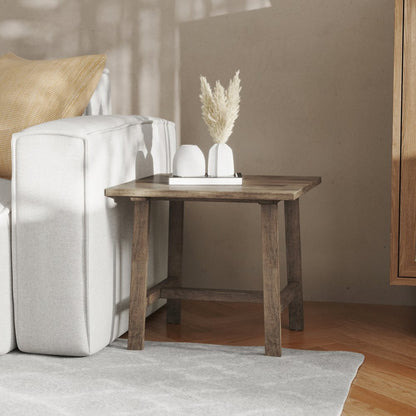 Eli Solid Wood Farmhouse End Table, Trestle Style Accent Table in Rustic Brown