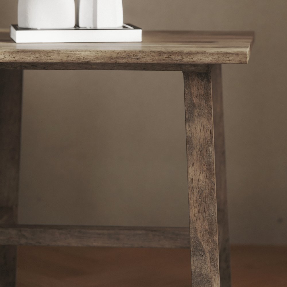 Eli Solid Wood Farmhouse End Table, Trestle Style Accent Table in Rustic Brown