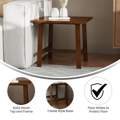 Eli Solid Wood Farmhouse End Table, Trestle Style Accent Table in Walnut