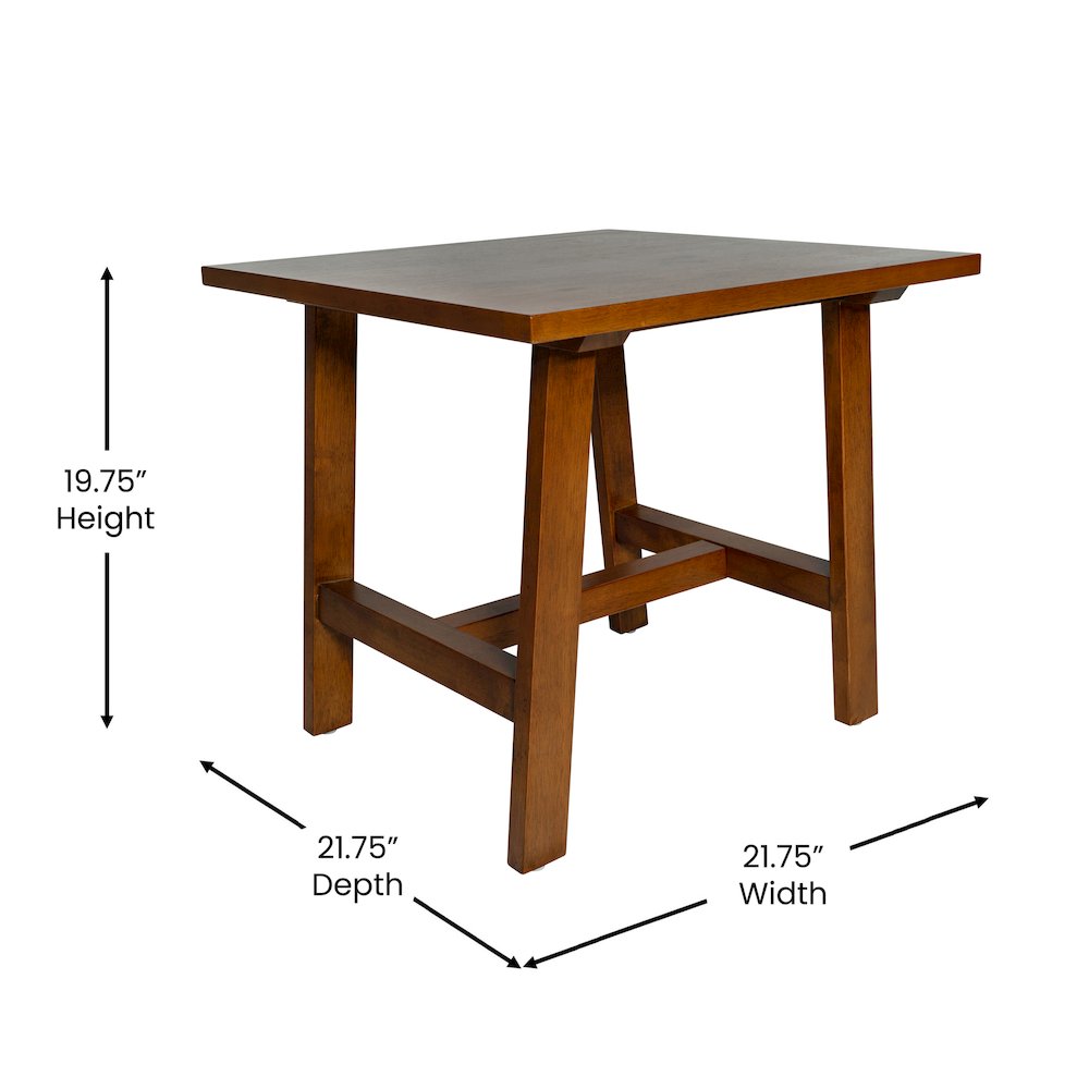 Eli Solid Wood Farmhouse End Table, Trestle Style Accent Table in Walnut