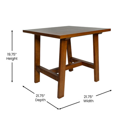 Eli Solid Wood Farmhouse End Table, Trestle Style Accent Table in Walnut