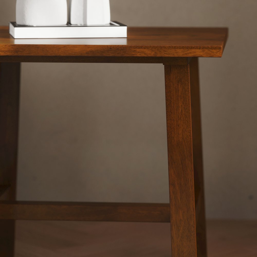 Eli Solid Wood Farmhouse End Table, Trestle Style Accent Table in Walnut