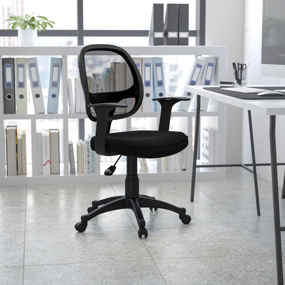 Mid-Back Black Mesh Swivel Ergonomic Task Office Chair with T-Arms - Desk Chair, BIFMA Certified
