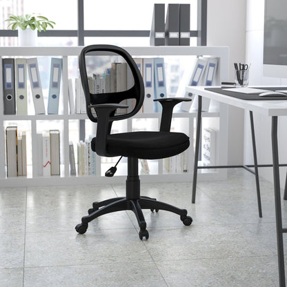 Mid-Back Black Mesh Swivel Ergonomic Task Office Chair with T-Arms - Desk Chair, BIFMA Certified