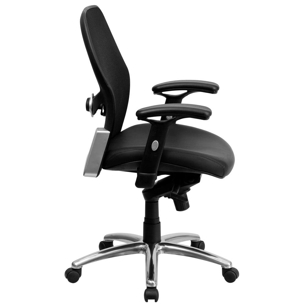 Mid-Back Black Super Mesh Executive Swivel Office Chair with LeatherSoft Seat, Knee Tilt Control and Adjustable Lumbar & Arms