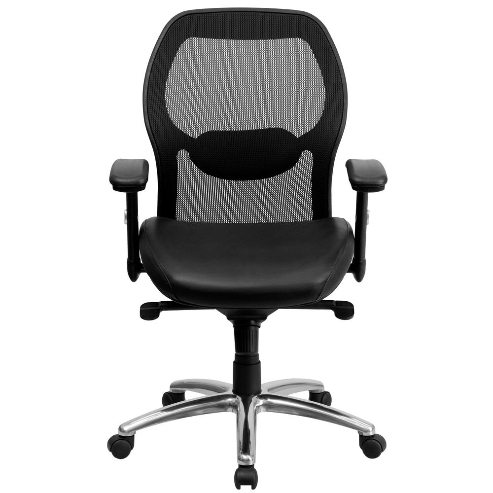 Mid-Back Black Super Mesh Executive Swivel Office Chair with LeatherSoft Seat, Knee Tilt Control and Adjustable Lumbar & Arms