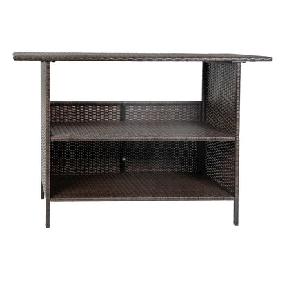 Marco Indoor/Outdoor Patio Wicker Rattan Bar Counter Table with 2 Shelves, Brown