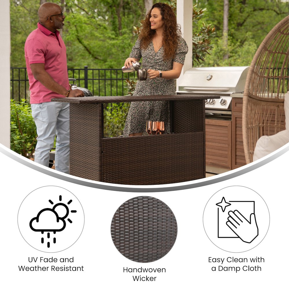 Marco Indoor/Outdoor Patio Wicker Rattan Bar Counter Table with 2 Shelves, Brown