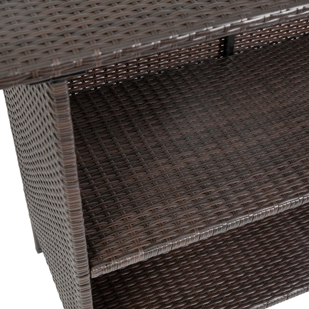 Marco Indoor/Outdoor Patio Wicker Rattan Bar Counter Table with 2 Shelves, Brown