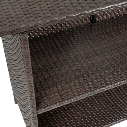 Marco Indoor/Outdoor Patio Wicker Rattan Bar Counter Table with 2 Shelves, Brown