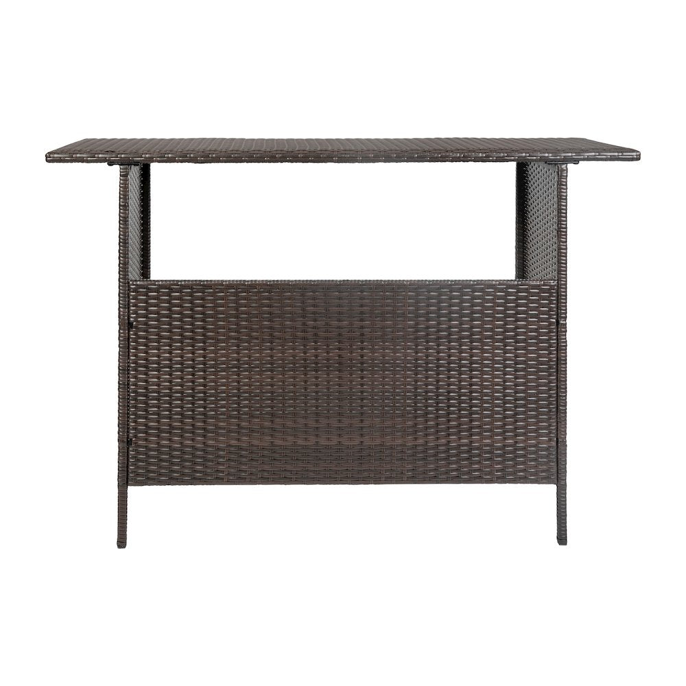 Marco Indoor/Outdoor Patio Wicker Rattan Bar Counter Table with 2 Shelves, Brown