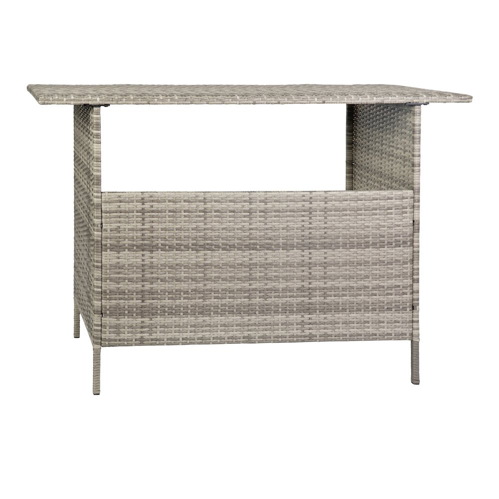 Marco Indoor/Outdoor Patio Wicker Rattan Bar Counter Table with 2 Shelves, Gray