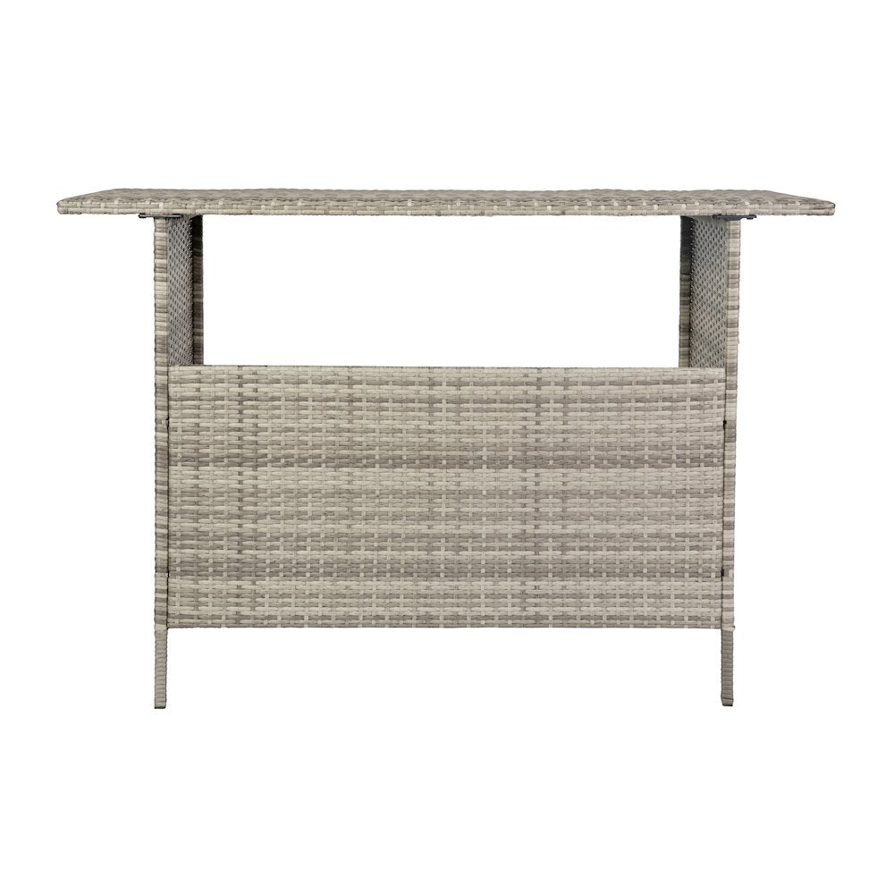 Marco Indoor/Outdoor Patio Wicker Rattan Bar Counter Table with 2 Shelves, Gray