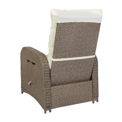 Patio Wicker Rattan Recliner Lounge Chair with Flip up Side Table, Beige/Brown