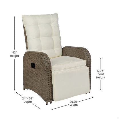Patio Wicker Rattan Recliner Lounge Chair with Flip up Side Table, Beige/Brown