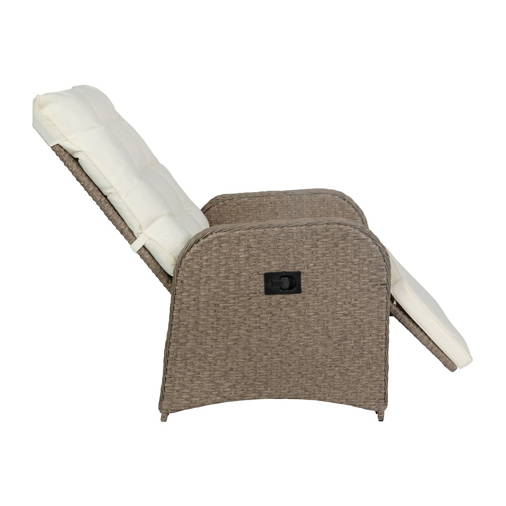 Patio Wicker Rattan Recliner Lounge Chair with Flip up Side Table, Beige/Brown