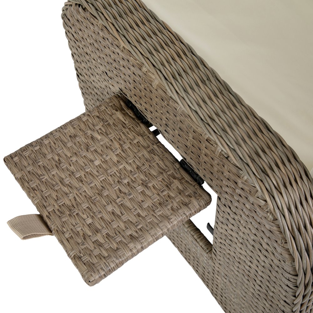 Patio Wicker Rattan Recliner Lounge Chair with Flip up Side Table, Beige/Brown