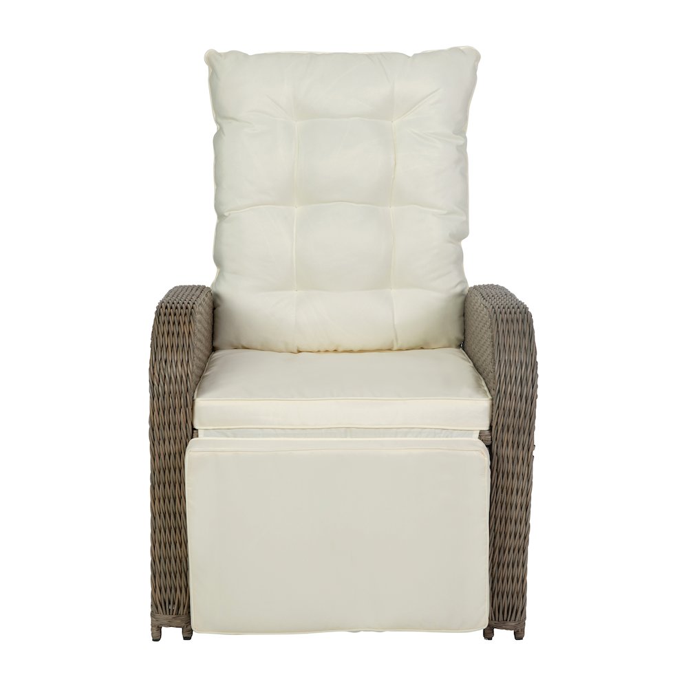 Patio Wicker Rattan Recliner Lounge Chair with Flip up Side Table, Beige/Brown