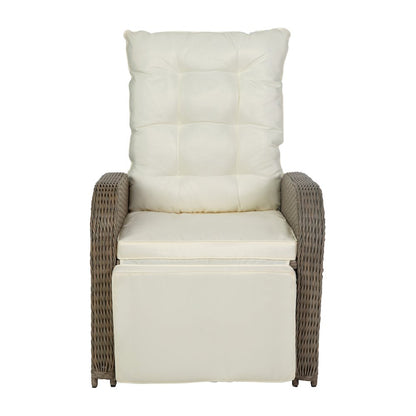 Patio Wicker Rattan Recliner Lounge Chair with Flip up Side Table, Beige/Brown
