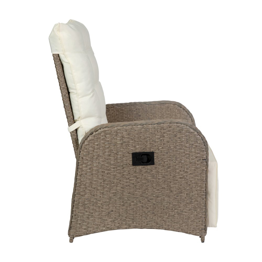 Patio Wicker Rattan Recliner Lounge Chair with Flip up Side Table, Beige/Brown