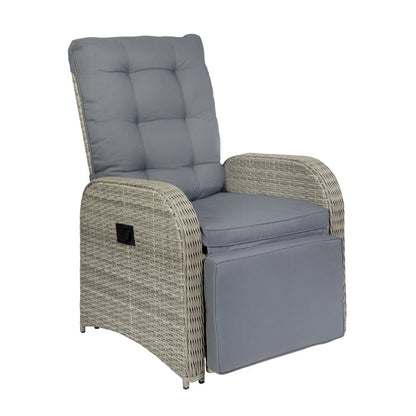 Nemo Patio Wicker Rattan Recliner Lounge Chair with Flip up Side Table, Gray