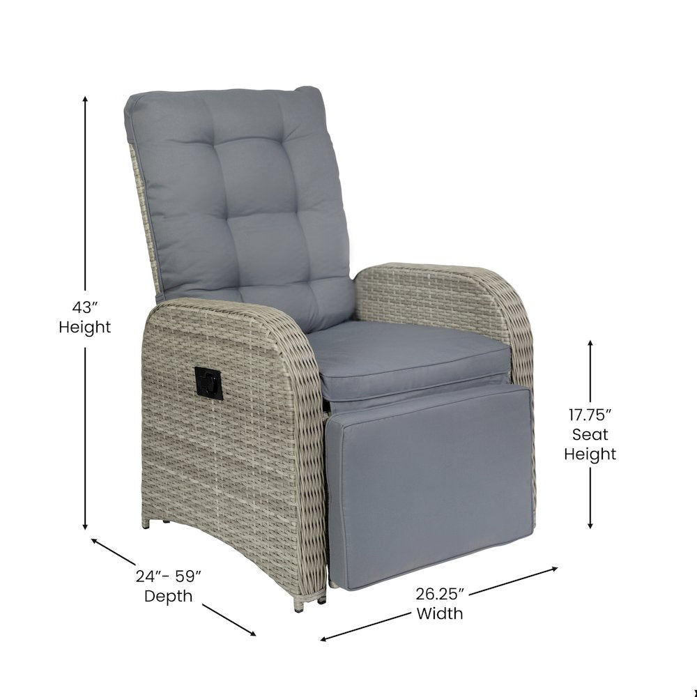 Nemo Patio Wicker Rattan Recliner Lounge Chair with Flip up Side Table, Gray