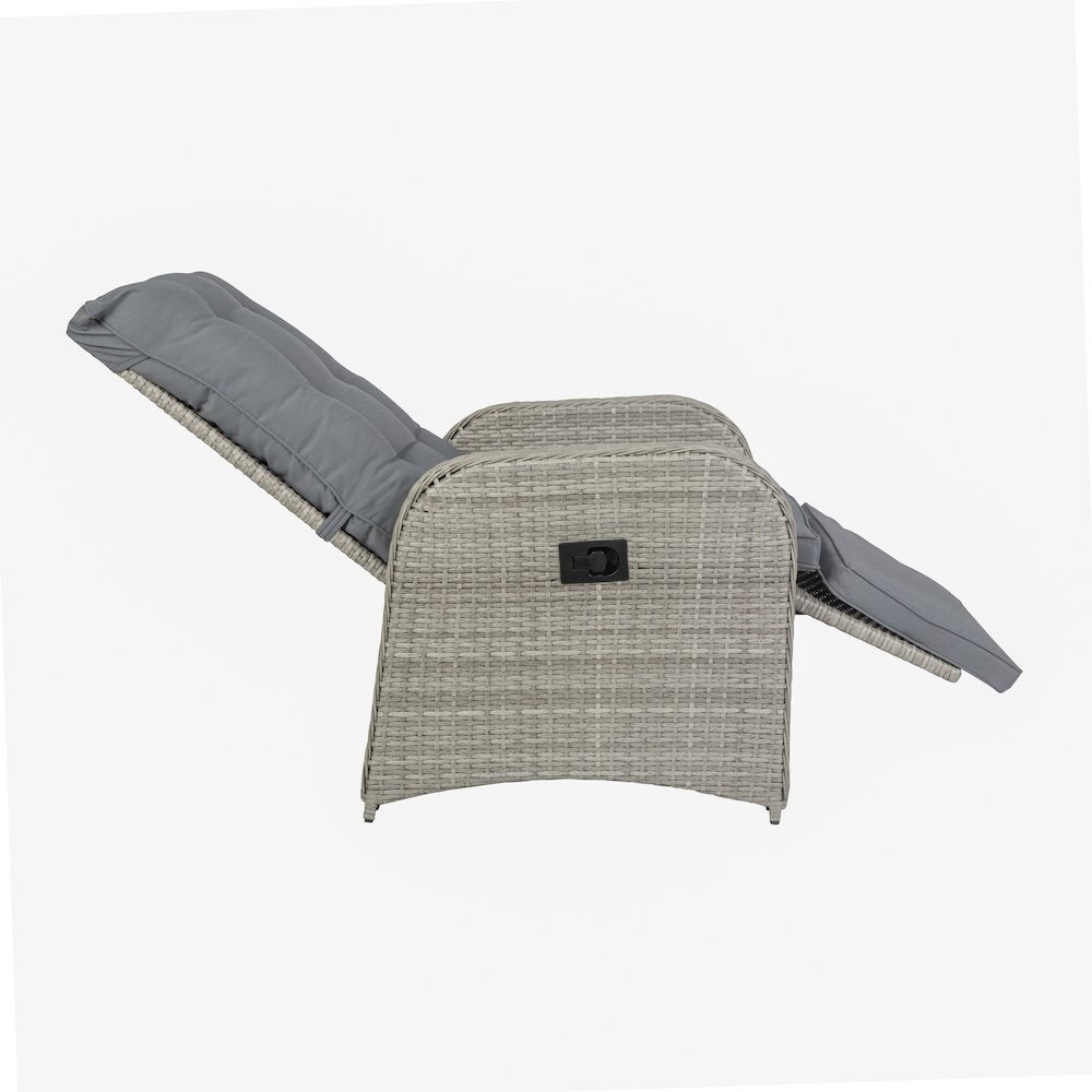 Nemo Patio Wicker Rattan Recliner Lounge Chair with Flip up Side Table, Gray