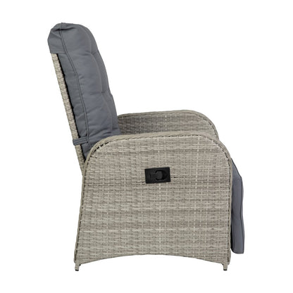 Nemo Patio Wicker Rattan Recliner Lounge Chair with Flip up Side Table, Gray