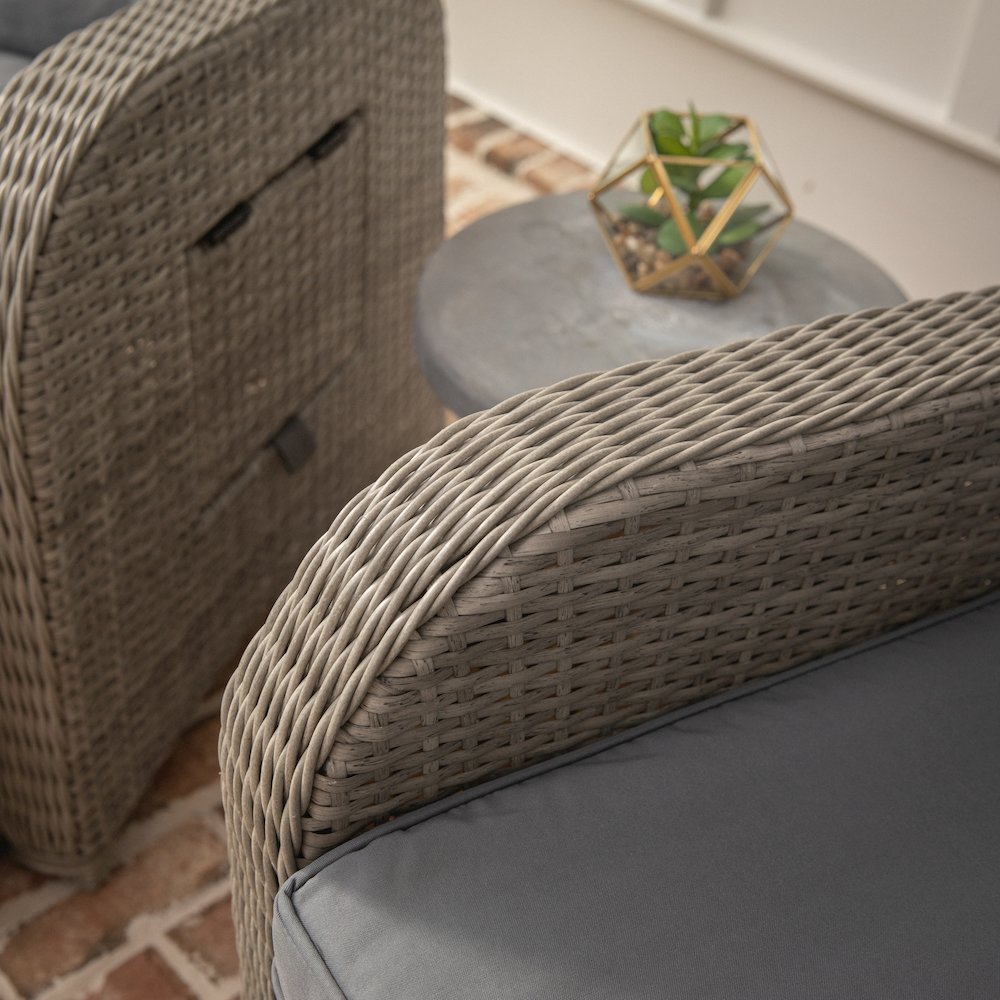 Nemo Patio Wicker Rattan Recliner Lounge Chair with Flip up Side Table, Gray