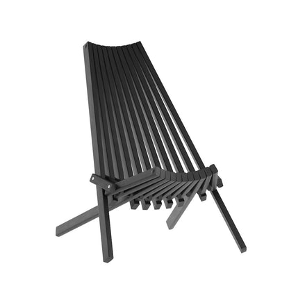 Folding Acacia Wood Chair, Low Profile Lounge for Patio, Porch, Garden, Black