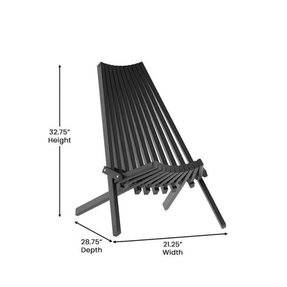 Folding Acacia Wood Chair, Low Profile Lounge for Patio, Porch, Garden, Black