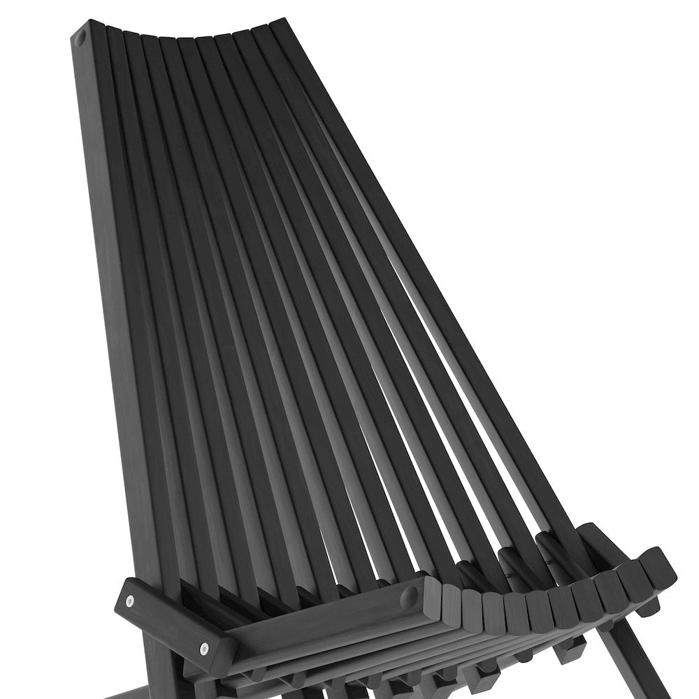 Folding Acacia Wood Chair, Low Profile Lounge for Patio, Porch, Garden, Black