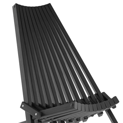 Folding Acacia Wood Chair, Low Profile Lounge for Patio, Porch, Garden, Black