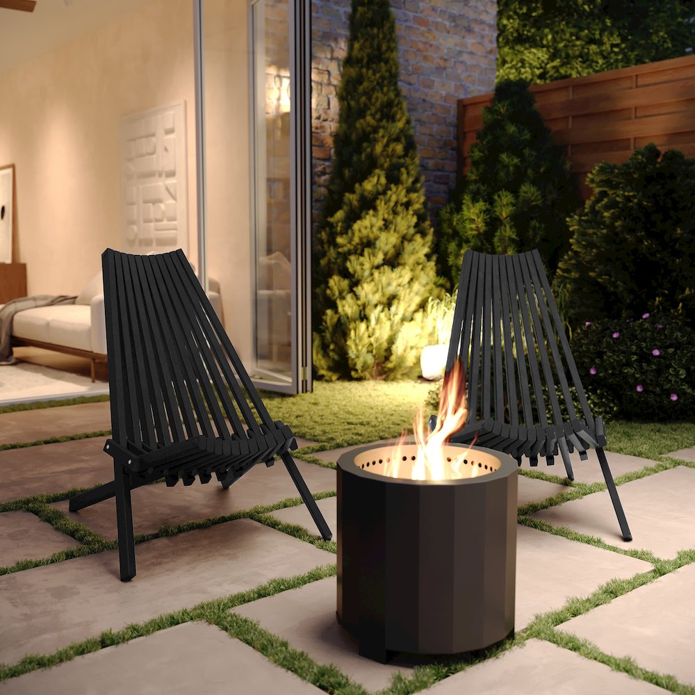 Folding Acacia Wood Chair, Low Profile Lounge for Patio, Porch, Garden, Black