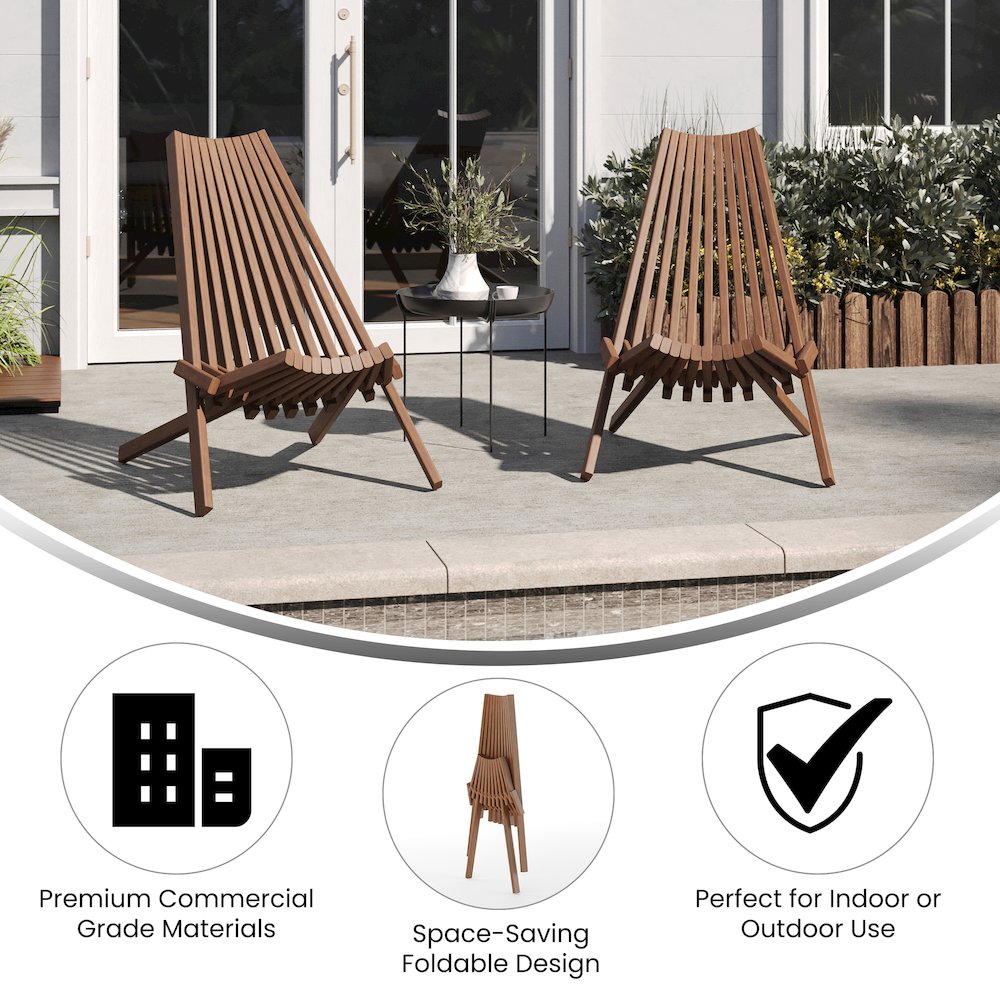 Folding Acacia Wood Chair, Low Profile Lounge for Patio, Porch, Garden, Brown