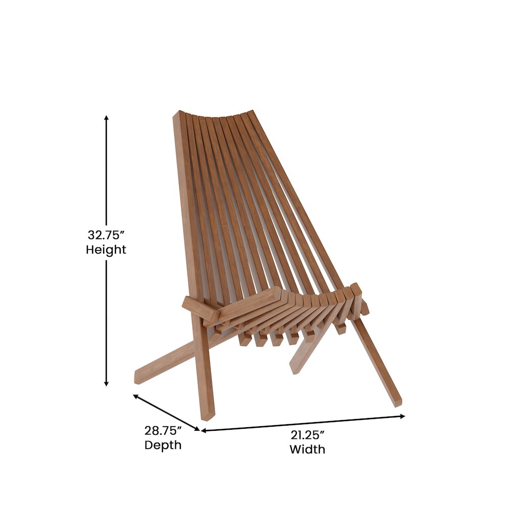 Folding Acacia Wood Chair, Low Profile Lounge for Patio, Porch, Garden, Brown