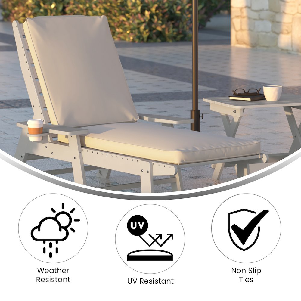 Water-Resistant, 72 x 21 x 3 in Outdoor Chaise Lounge Patio Cushion, Beige