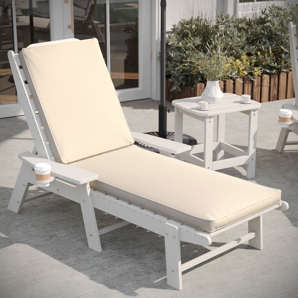 Water-Resistant, 72 x 21 x 3 in Outdoor Chaise Lounge Patio Cushion, Beige