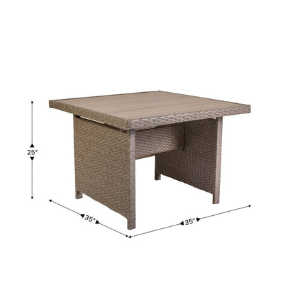 Set With L-Shaped Sofa and Table With Faux Wood Top, Beige Cushions/Brown Frame