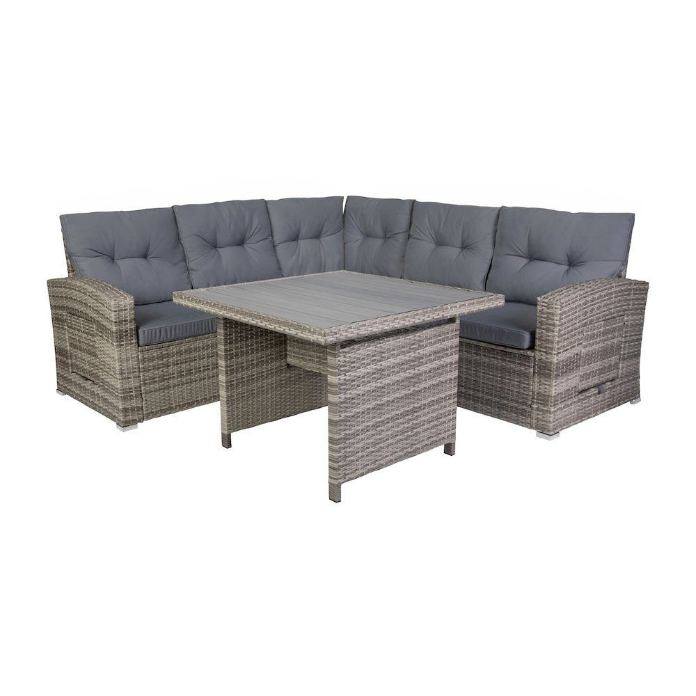 Set With L-Shaped Sofa and Table With Faux Wood Top, Gray Cushions/Gray Frame