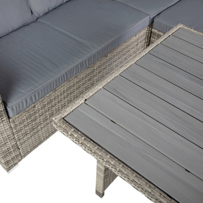 Set With L-Shaped Sofa and Table With Faux Wood Top, Gray Cushions/Gray Frame