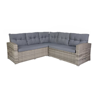 Set With L-Shaped Sofa and Table With Faux Wood Top, Gray Cushions/Gray Frame